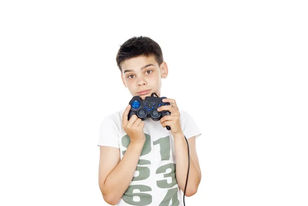 男孩玩电脑游戏 — 图库照片
