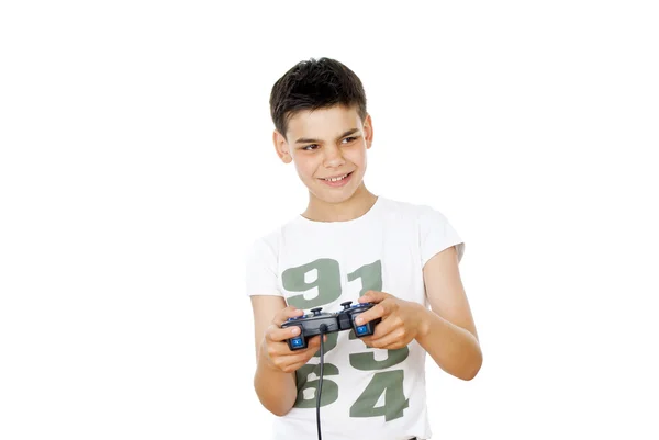 Menino joga no joystick — Fotografia de Stock