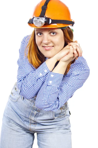 Строительная девушка в шлеме — стоковое фото