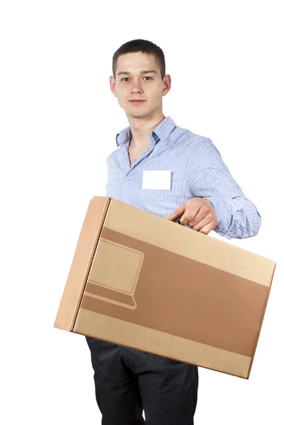 Consultor dá ao vendedor uma caixa — Fotografia de Stock