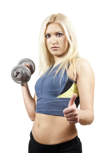 Girl athlete with dumbbell — Stock Photo, Image