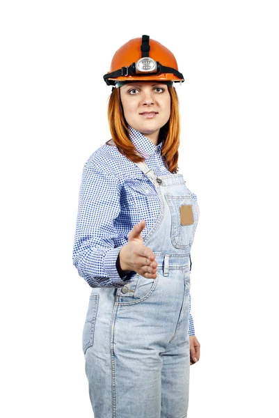 Girl gives a hand builder — Stock Photo, Image