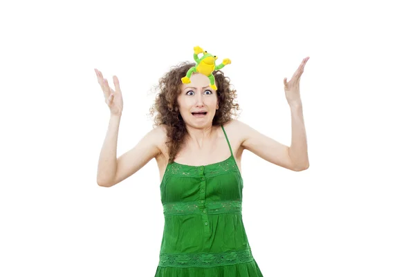 Girl was frightened frog — Stock Photo, Image