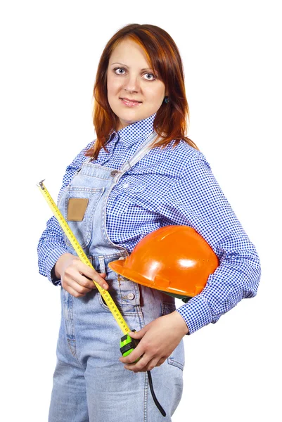 Menina com o capacete de construção — Fotografia de Stock