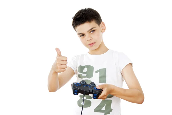 Guy plays with a joystick — Stock Photo, Image