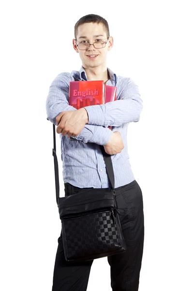 Парень студент, держит книгу — стоковое фото