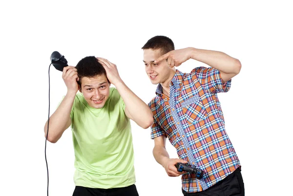 Хлопці грають на джойстиках — стокове фото