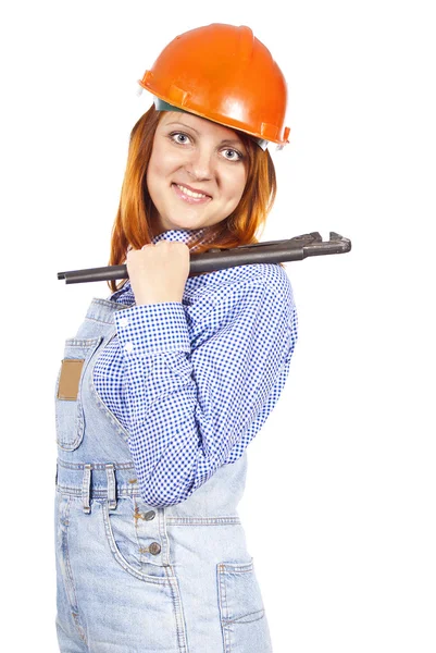 stock image Happy girl with a key builder