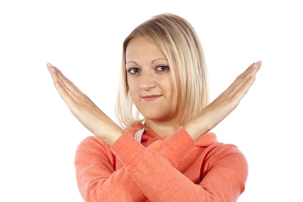 Indicates the sign of the girl hands enough — Stock Photo, Image