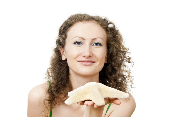Portrait of a girl with a starfish — Stock Photo, Image