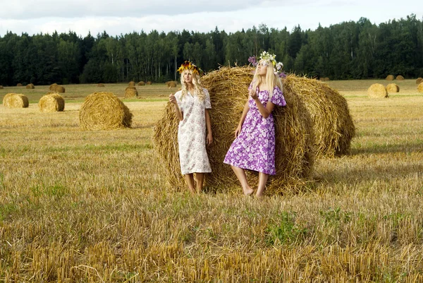 Dwie dziewczyny na polu — Zdjęcie stockowe