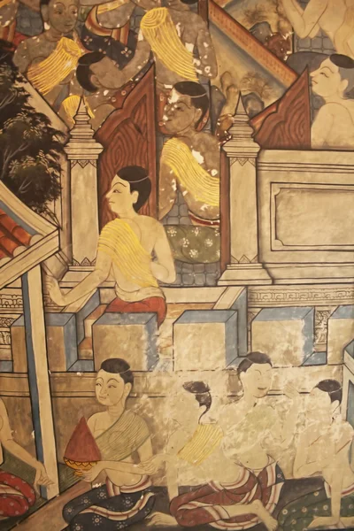 Vieilles peintures thaï sur les murs . — Photo
