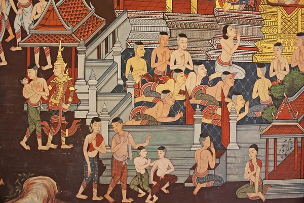 Thai festmények a falakon. — Stock Fotó