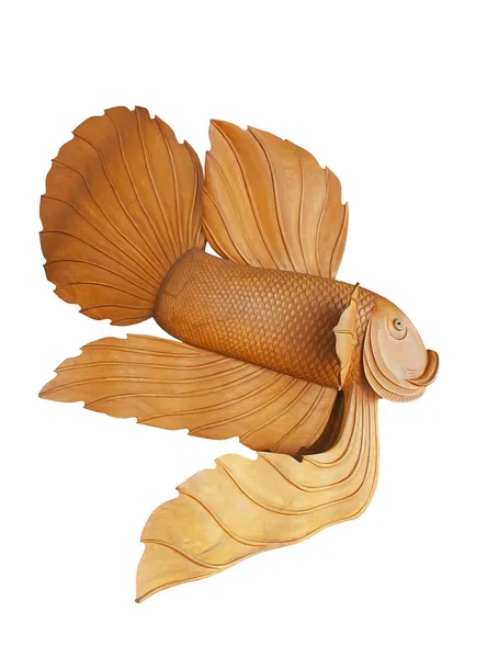 A escultura em madeira: O peixe de combate siamês — Fotografia de Stock