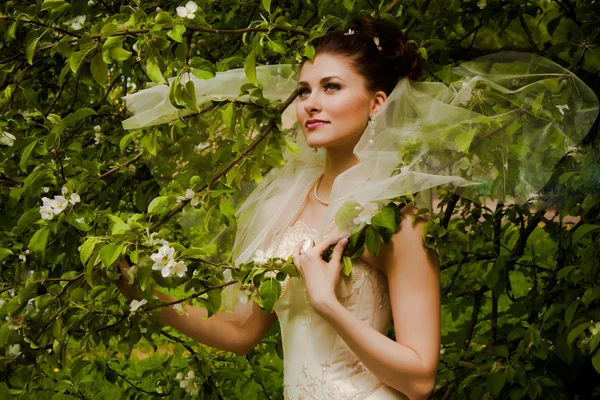 Indah pengantin dengan dedaunan hijau — Stok Foto
