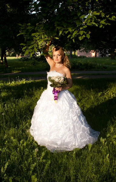 Hermosa chica en un vestido de novia — Foto de Stock