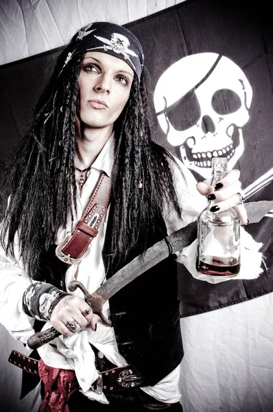 Funny pirate with a bottle — Stock Photo, Image