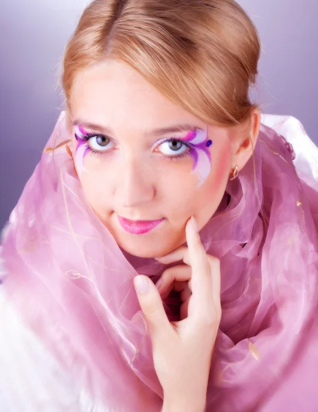 Girl with pink visage — Stock Photo, Image