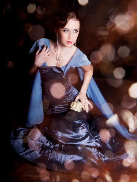 Beautiful girl in blue dress — Stock Photo, Image