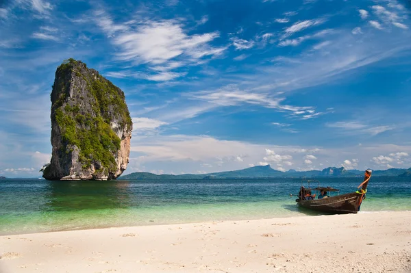 stock image Longtail boat on the beach in Thailand