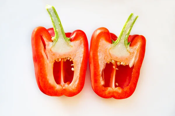 stock image Red pepper - halfs - white background