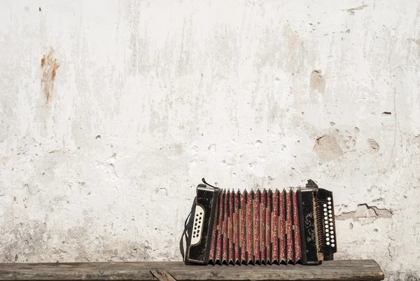 stock image Wall and accordion on the bench background