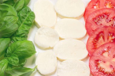 Italian flag from basil, tomatoes and mozzarella. clipart