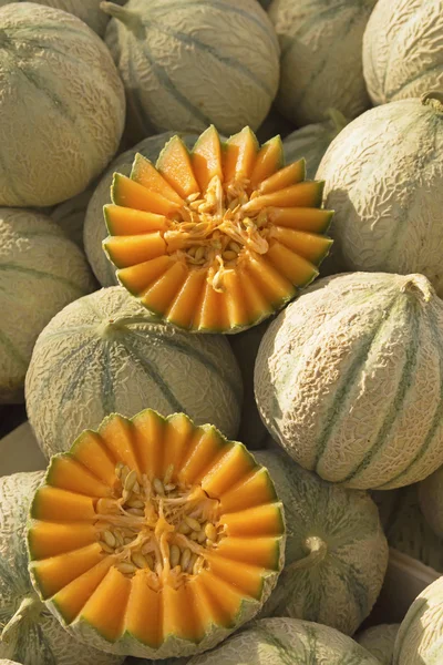 stock image Cantaloupe melons ready for sale on the market.