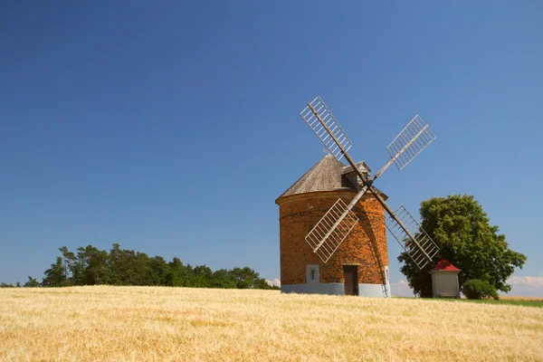 Brick windmill in a field of corn. — Stock Photo, Image