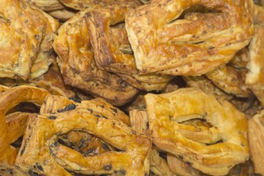 Bread prepared to sell at a market. clipart