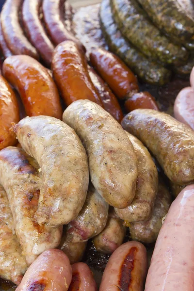 Assorted grilled types of sausages — Stock Photo, Image