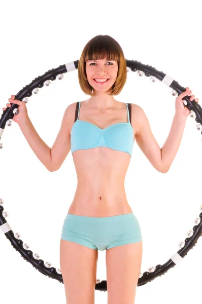 Exercises with hula hoop — Stock Photo, Image