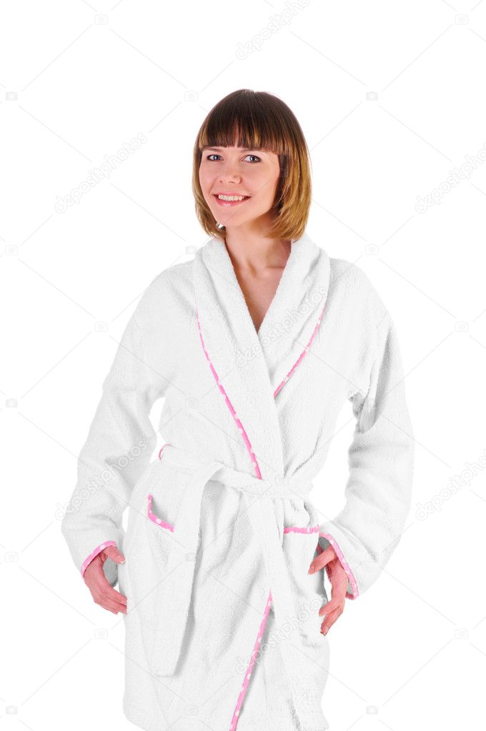 Beautiful young woman in a bathrobe
