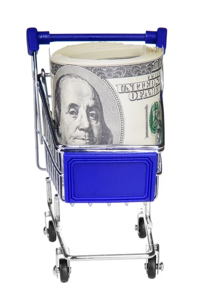 Dollar in de winkelwagen — Stockfoto