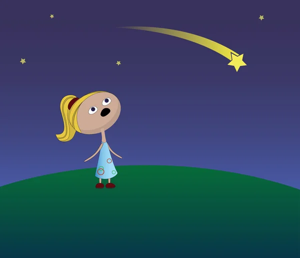 Girl and a falling star — Stock Vector