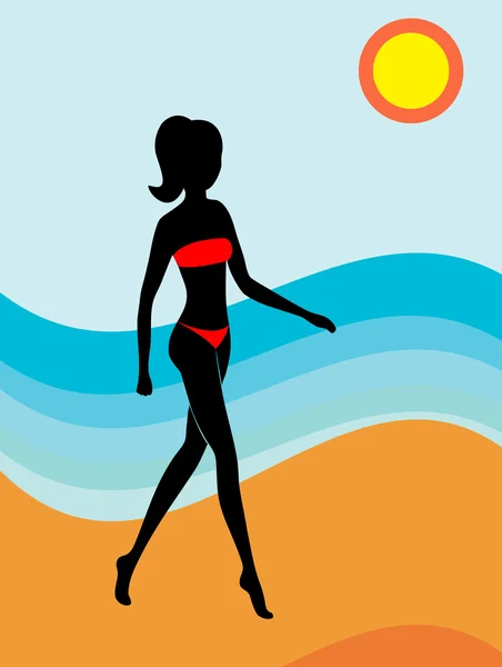 Fille sur une plage — Image vectorielle