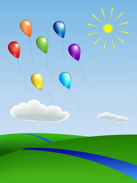 Ballonger med landskapet Stockillustration