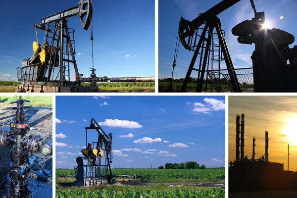 Olie pomp jack en raffinaderij — Stockfoto