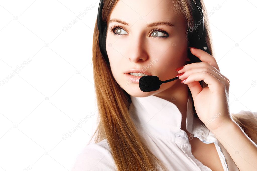 Sexy business woman with headphones