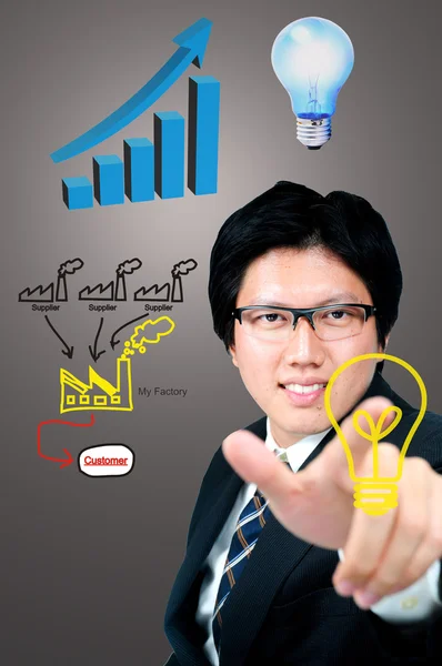 Podnikatel prst touch továrna logo — Stock fotografie