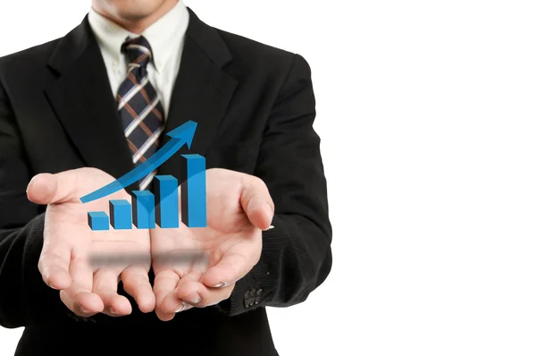 Businessman holding growing graph — Stock Photo, Image
