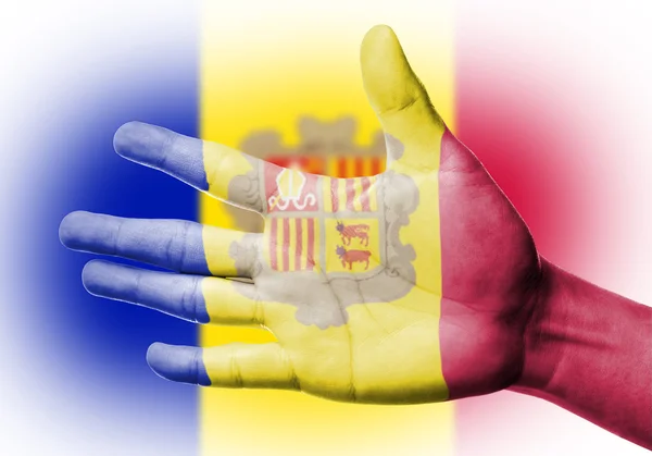 Éljenzés ventilátor festés Andorra zászlaja — Stock Fotó