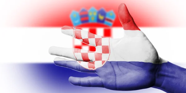 Jubelnder Fan mit bemalter kroatischer Nationalflagge — Stockfoto