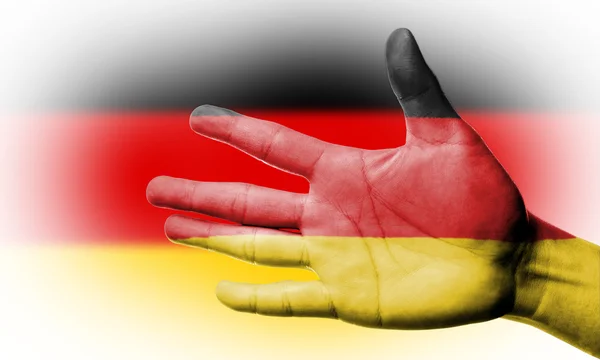 Jásající ventilátor s Malování státní vlajka Německo — Stock fotografie