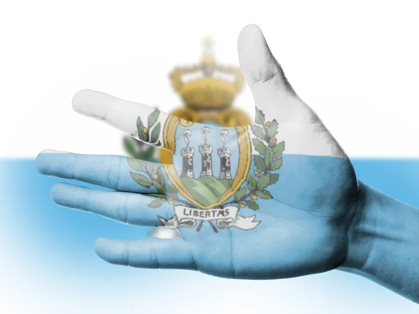 Cheering fan with Painting San Marino national flag — Stock Photo, Image