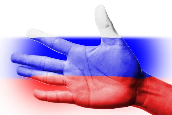 Ventilador de torcida com pintura bandeira nacional da Rússia — Fotografia de Stock