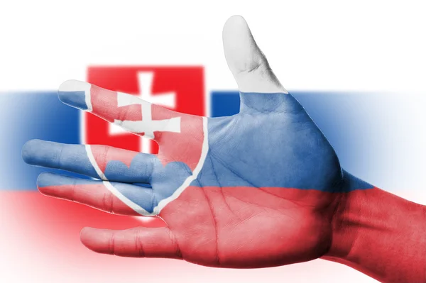Ventilador de torcida com pintura bandeira nacional da Eslováquia com a mão — Fotografia de Stock