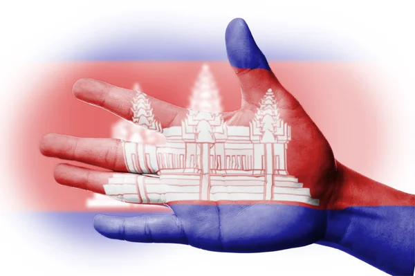 Jubelnder Fan mit bemalter kambodschanischer Nationalflagge — Stockfoto