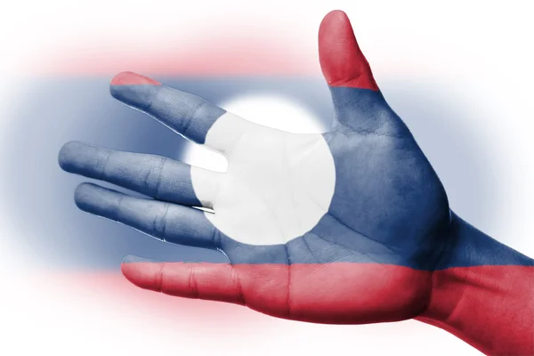Asia Abanico animador con pintura Laos bandera nacional —  Fotos de Stock