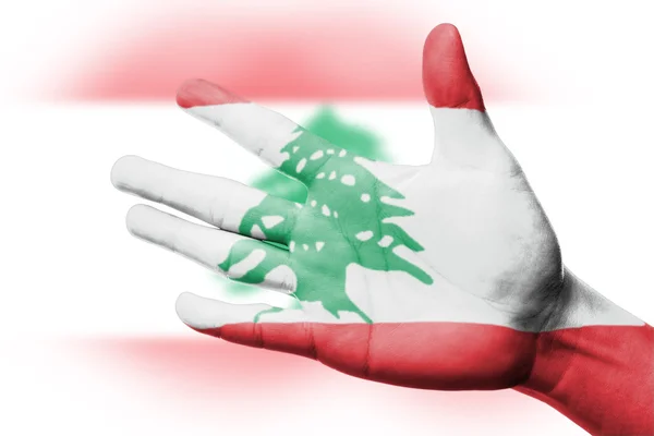 Asie Ventilateur encourageant avec peinture drapeau national du Liban — Photo